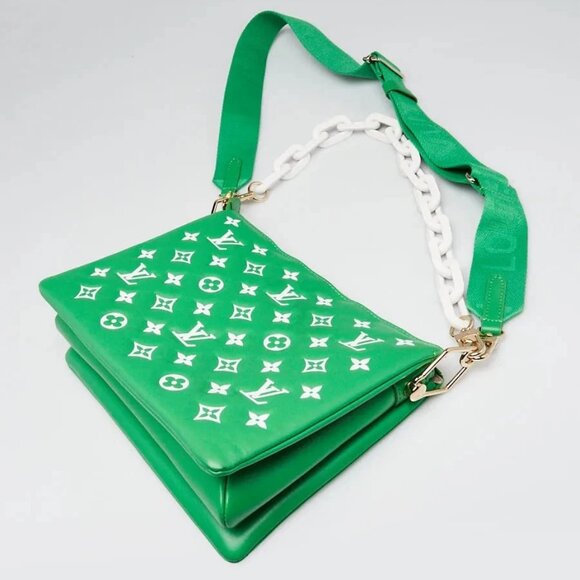Louis Vuitton Green/White Monogram Embossed Lambskin Leather Match Coussin PM... - Picture 3 of 12